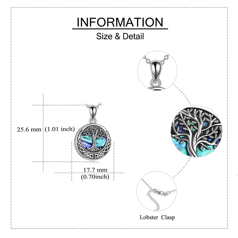 Tree of Life Urn Necklaces for Ashes Sterling Silver Abalone Shell Tree of Life Cremation Jewelry Memory Jewelry for Women Men