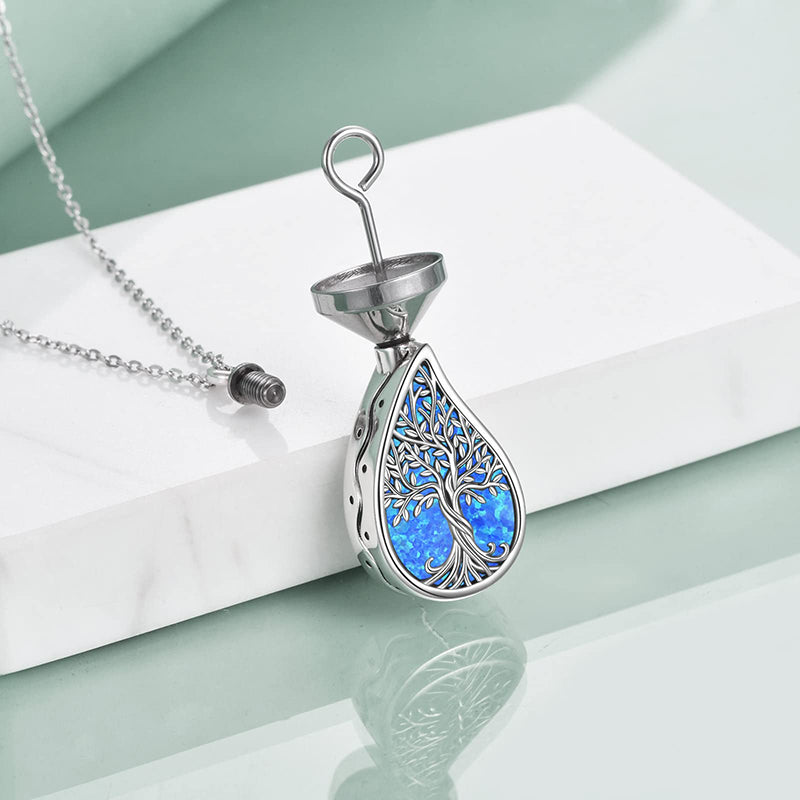Tree of Life Urn Necklaces for Ashes Sterling Silver Abalone Shell Tree of Life Cremation Jewelry Memory Jewelry for Women Men