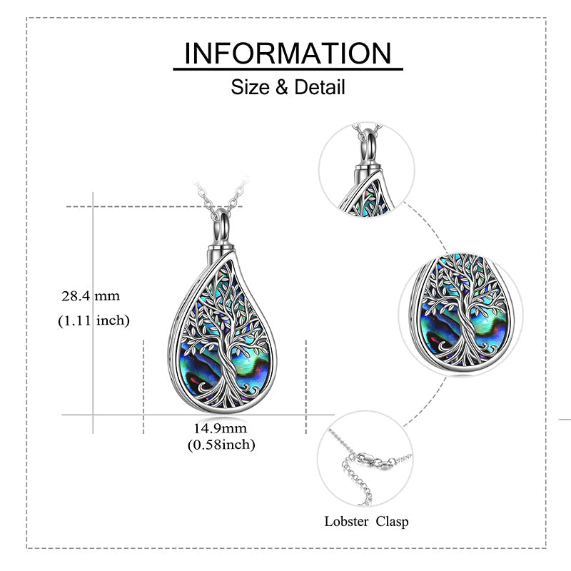 Tree of Life Urn Necklaces for Ashes Sterling Silver Abalone Shell Tree of Life Cremation Jewelry Memory Jewelry for Women Men