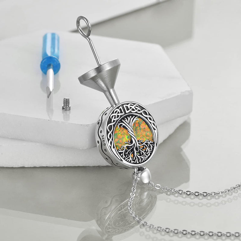 Tree of Life Urn Necklaces for Ashes Sterling Silver Abalone Shell Tree of Life Cremation Jewelry Memory Jewelry for Women Men