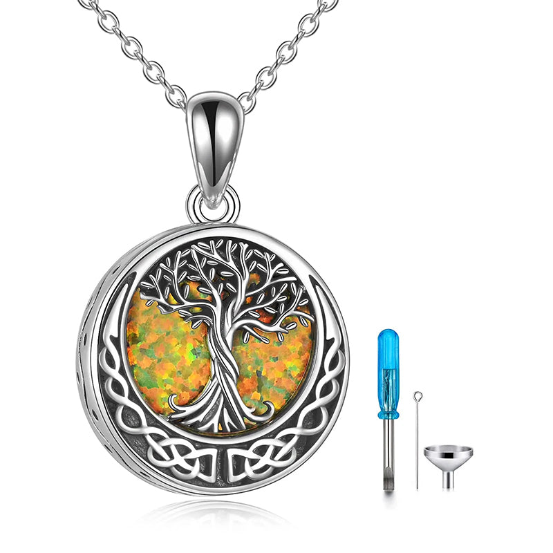 Tree of Life Urn Necklaces for Ashes Sterling Silver Abalone Shell Tree of Life Cremation Jewelry Memory Jewelry for Women Men