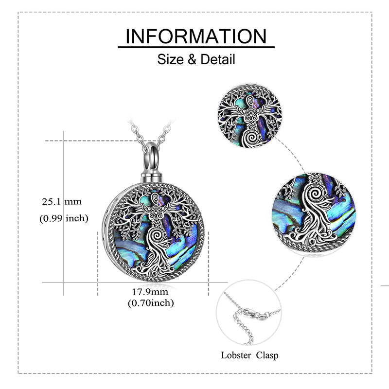 Tree of Life Urn Necklaces for Ashes Sterling Silver Abalone Shell Tree of Life Cremation Jewelry Memory Jewelry for Women Men