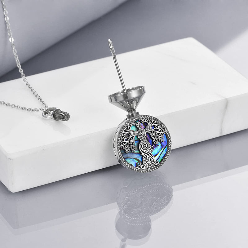 Tree of Life Urn Necklaces for Ashes Sterling Silver Abalone Shell Tree of Life Cremation Jewelry Memory Jewelry for Women Men