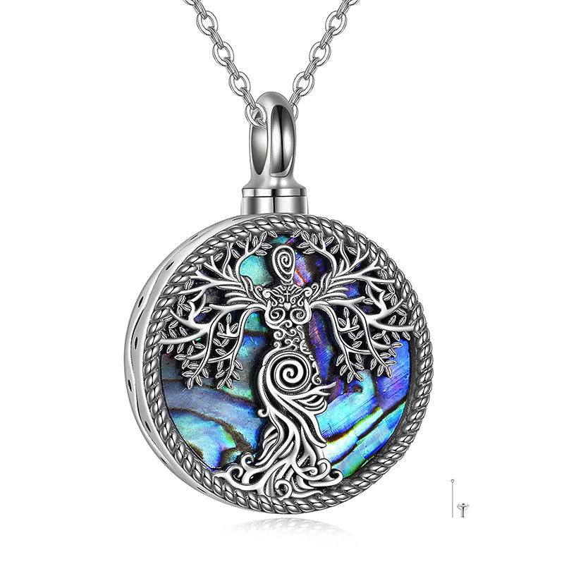 Tree of Life Urn Necklaces for Ashes Sterling Silver Abalone Shell Tree of Life Cremation Jewelry Memory Jewelry for Women Men
