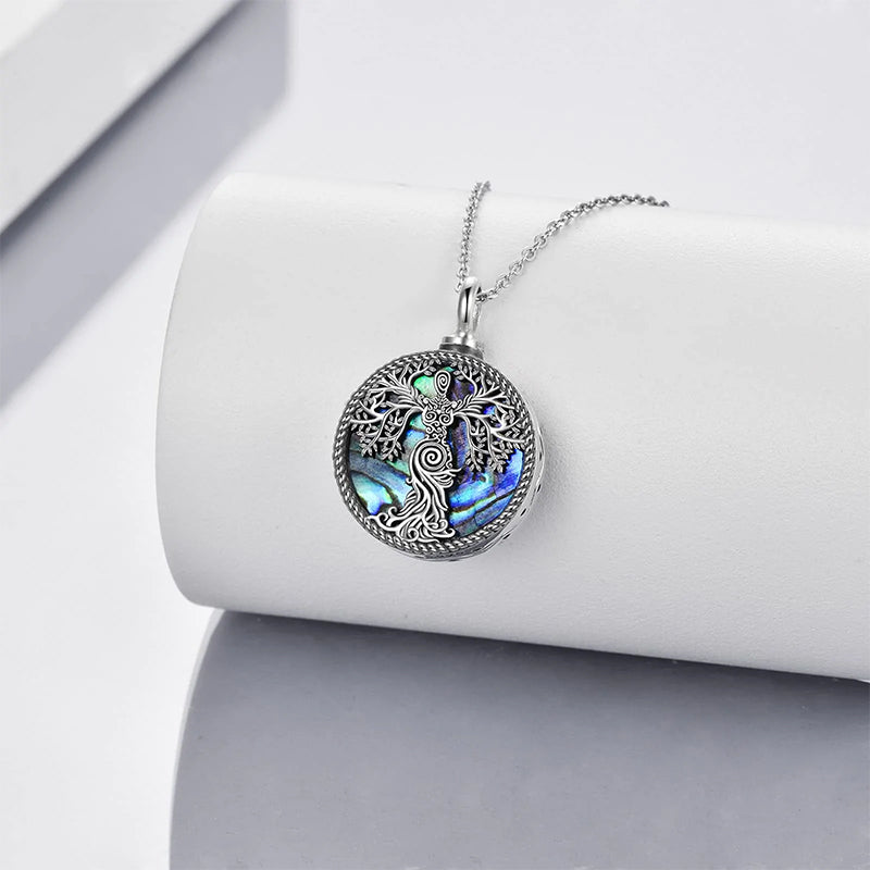 Tree of Life Urn Necklaces for Ashes Sterling Silver Abalone Shell Tree of Life Cremation Jewelry Memory Jewelry for Women Men