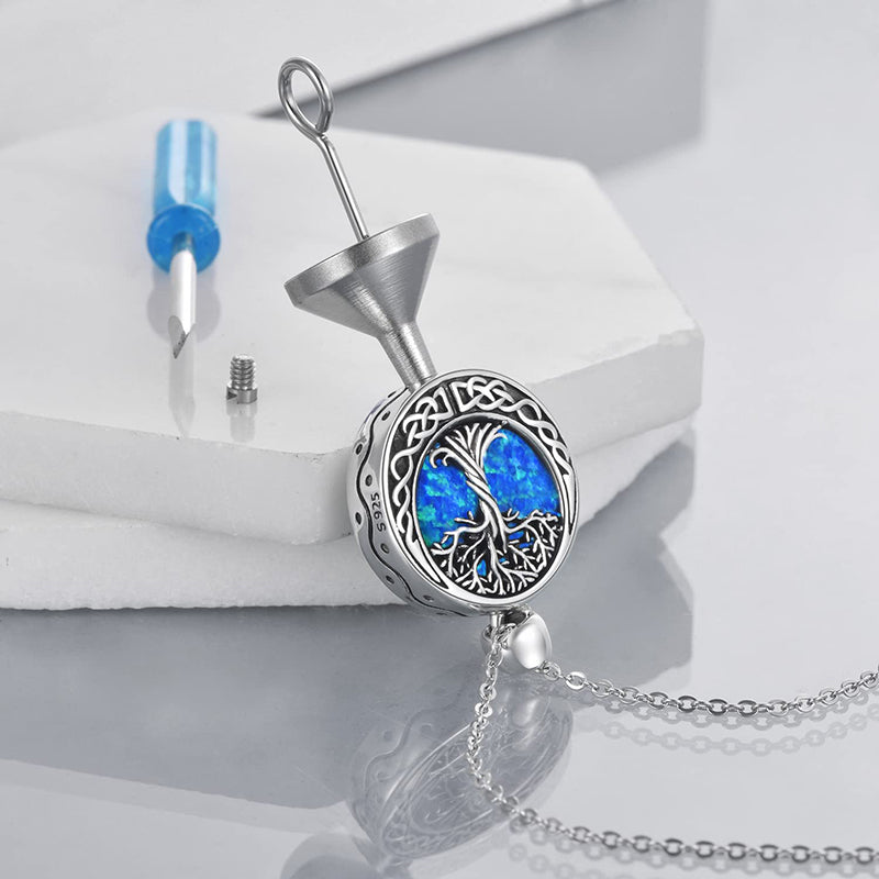 Tree of Life Urn Necklaces for Ashes Sterling Silver Abalone Shell Tree of Life Cremation Jewelry Memory Jewelry for Women Men