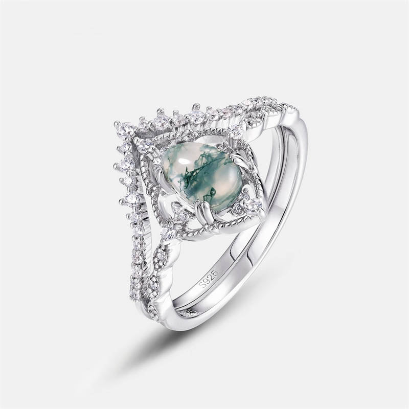 Natural 5*7mm Oval Green Moss Agate Rings 925 Sterling Silver For Women Unique Gemstone Wedding Bridal Fine Jewelry Gift