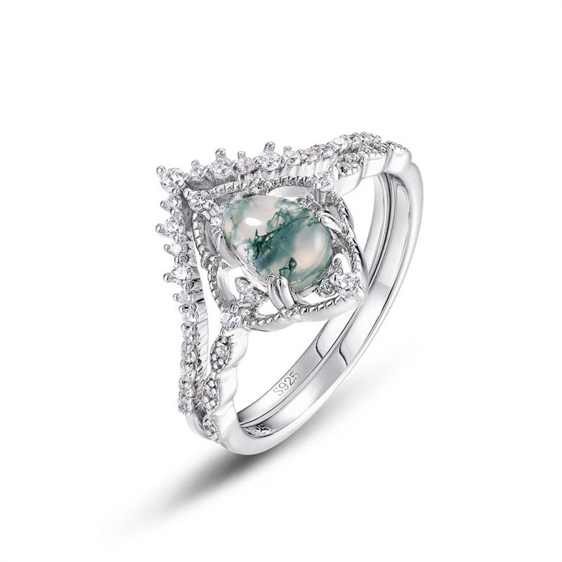 Natural 5*7mm Oval Green Moss Agate Rings 925 Sterling Silver For Women Unique Gemstone Wedding Bridal Fine Jewelry Gift