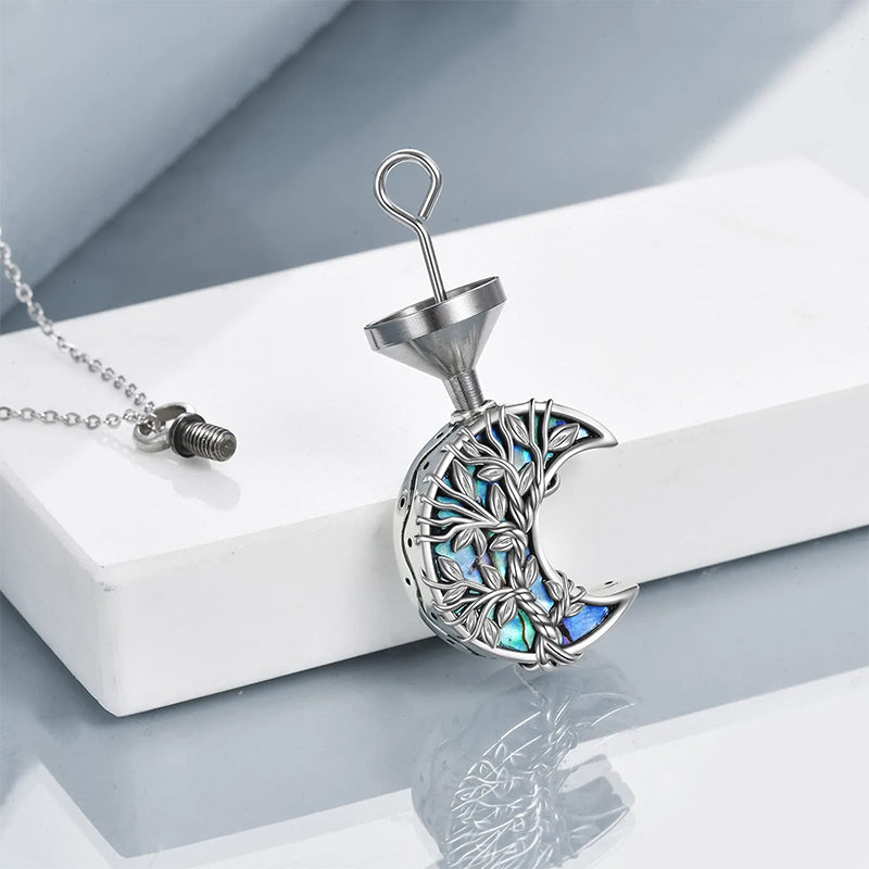 Tree of Life Urn Necklaces for Ashes Sterling Silver Abalone Shell Tree of Life Cremation Jewelry Memory Jewelry for Women Men