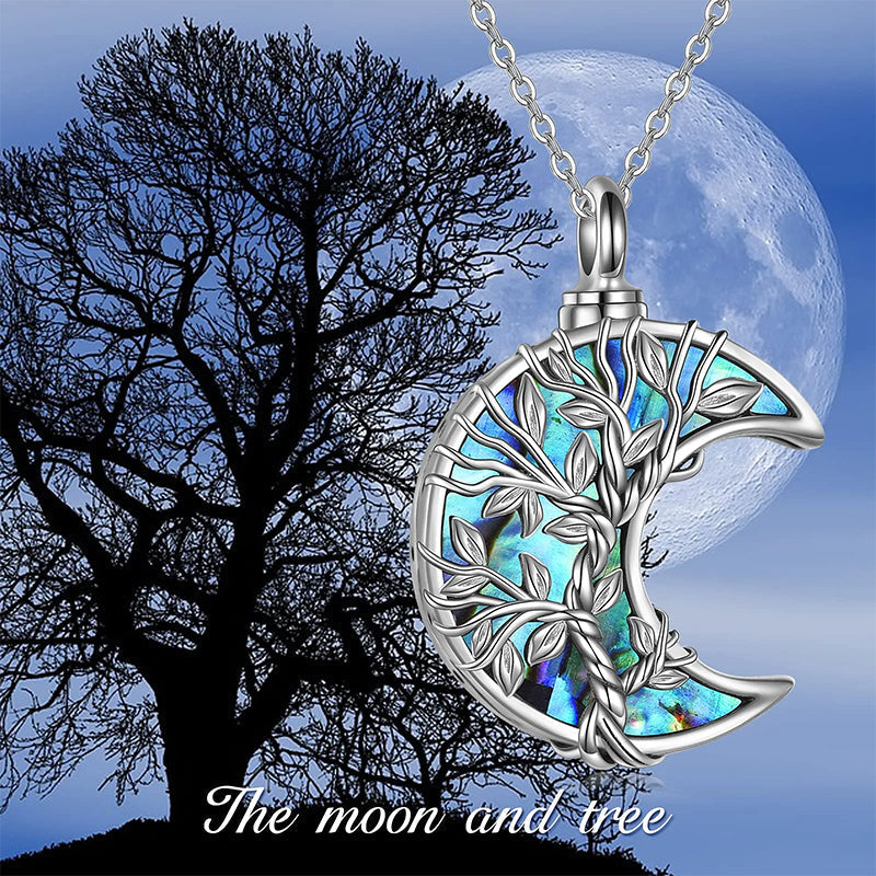 Tree of Life Urn Necklaces for Ashes Sterling Silver Abalone Shell Tree of Life Cremation Jewelry Memory Jewelry for Women Men