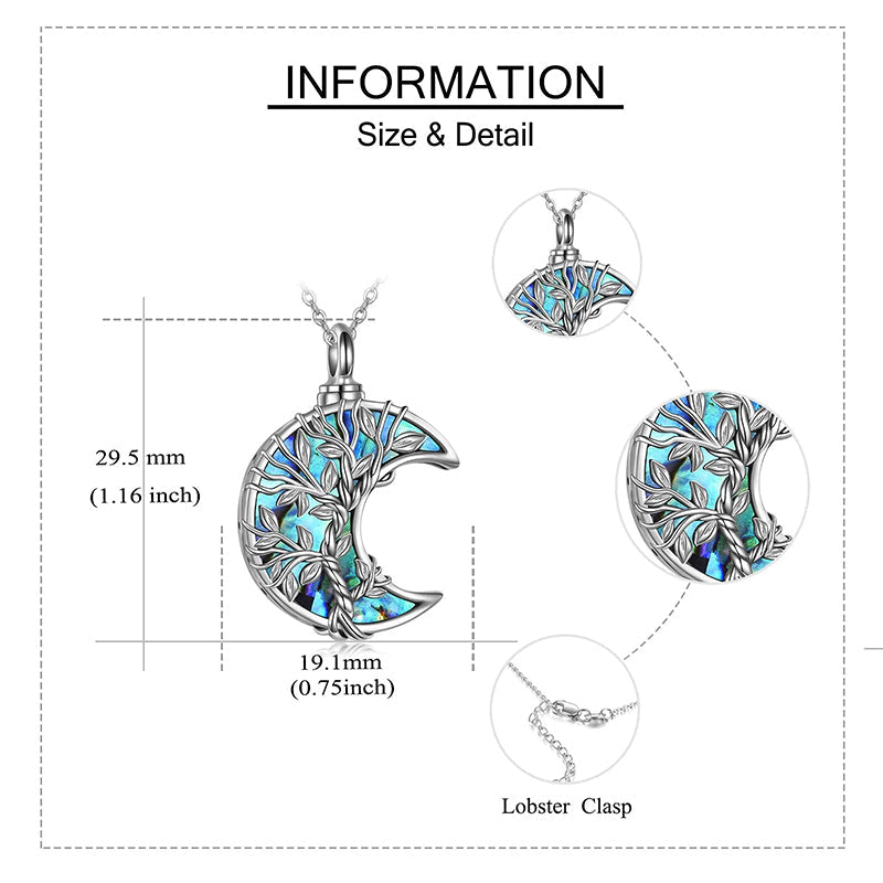 Tree of Life Urn Necklaces for Ashes Sterling Silver Abalone Shell Tree of Life Cremation Jewelry Memory Jewelry for Women Men