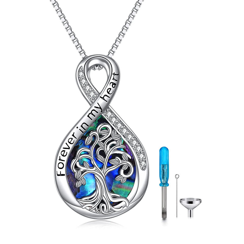 Tree of Life Urn Necklaces for Ashes Sterling Silver Abalone Shell Tree of Life Cremation Jewelry Memory Jewelry for Women Men
