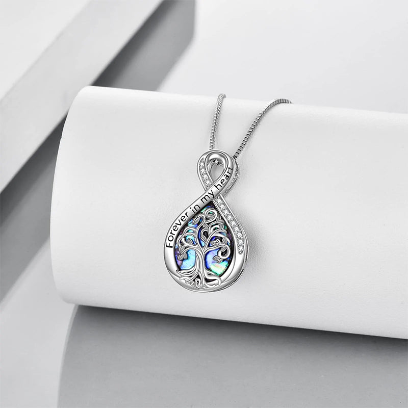 Tree of Life Urn Necklaces for Ashes Sterling Silver Abalone Shell Tree of Life Cremation Jewelry Memory Jewelry for Women Men