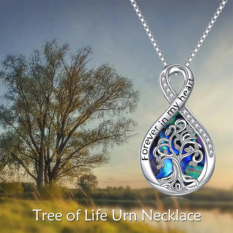Tree of Life Urn Necklaces for Ashes Sterling Silver Abalone Shell Tree of Life Cremation Jewelry Memory Jewelry for Women Men