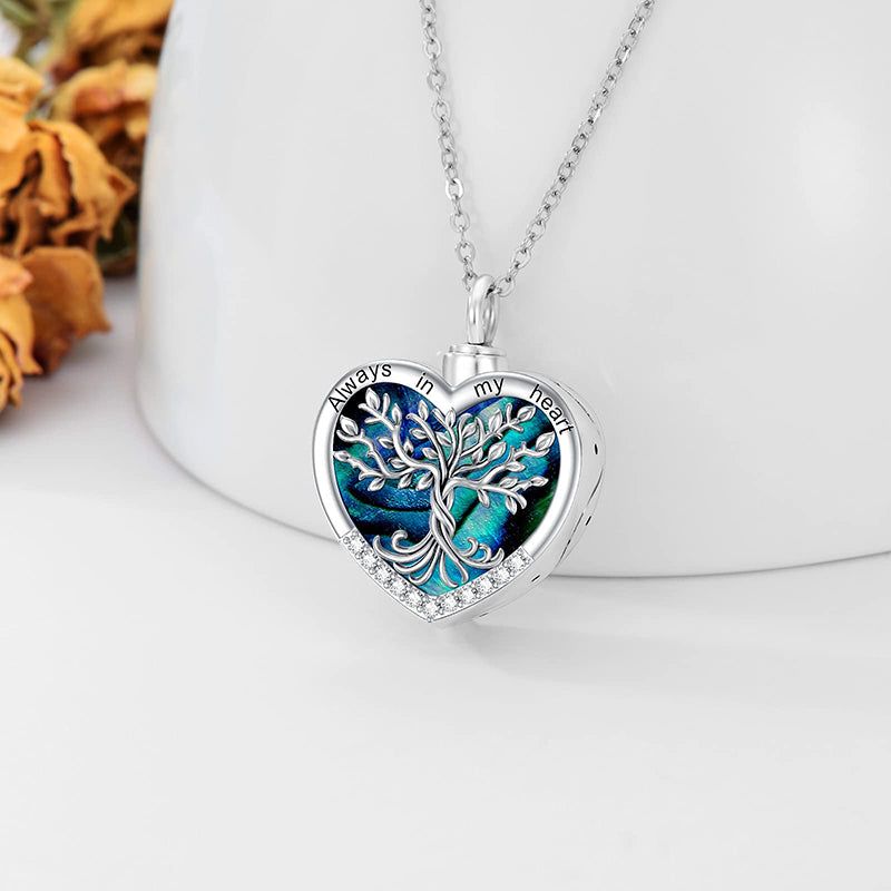 Tree of Life Urn Necklaces for Ashes Sterling Silver Abalone Shell Tree of Life Cremation Jewelry Memory Jewelry for Women Men
