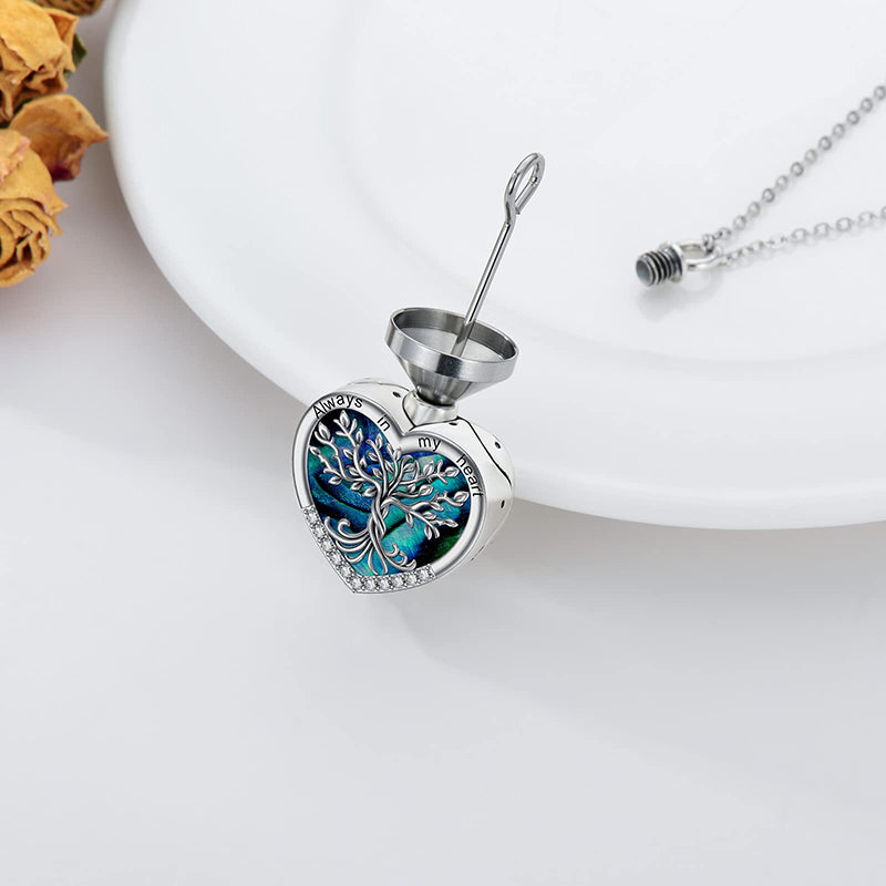 Tree of Life Urn Necklaces for Ashes Sterling Silver Abalone Shell Tree of Life Cremation Jewelry Memory Jewelry for Women Men