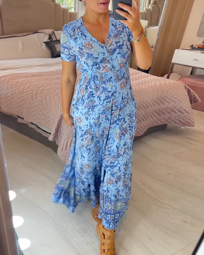 Floral Print V-Neck Dress