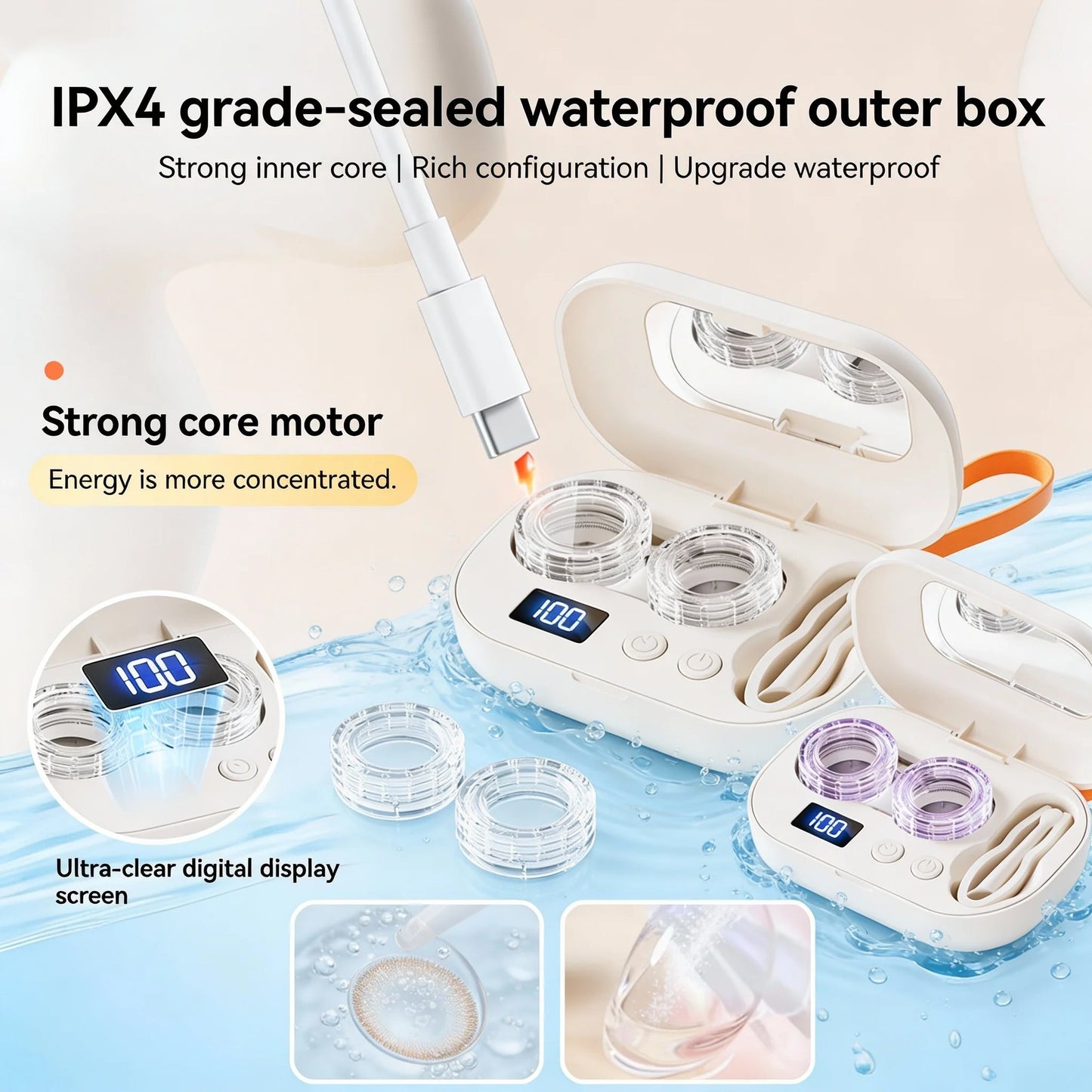 Ultrasonic Rechargeable Contact Lens Cleaner Case with Mirror✨