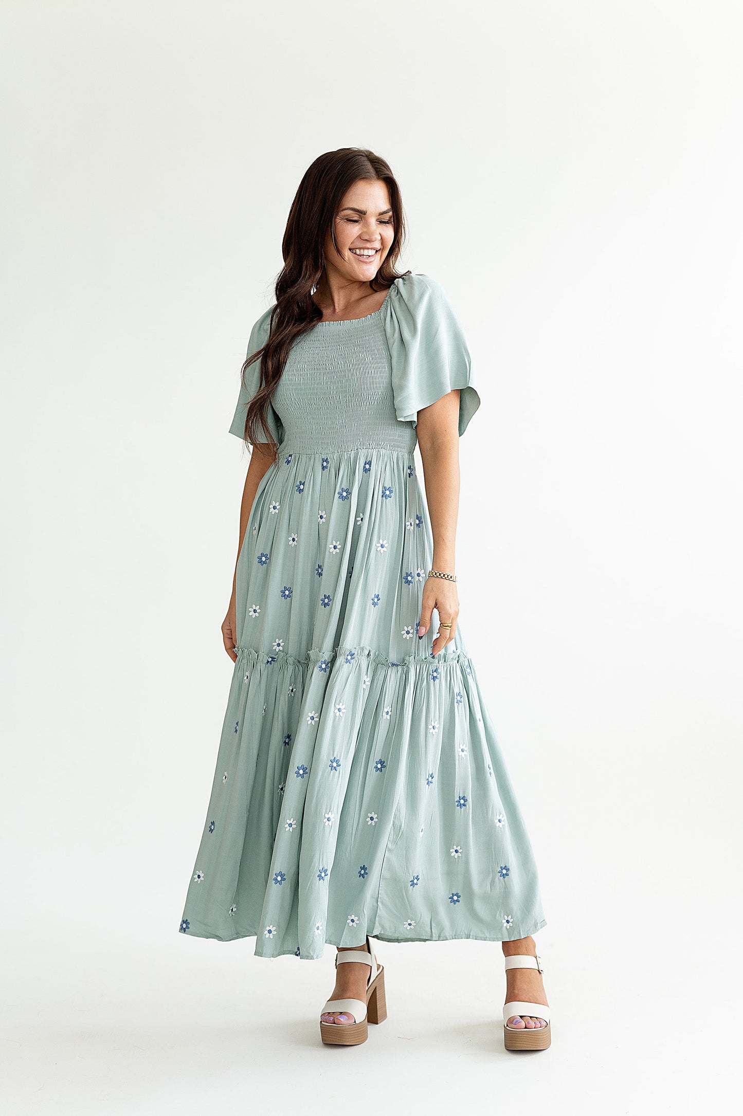 loveedsTM-Clementine Embroidered Dress in Dusty Blue
