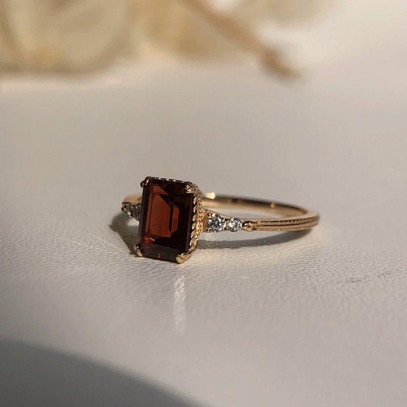 Natural Green Emerald Cut Prasiolite RingsAnniversary Birthday Gift For Her