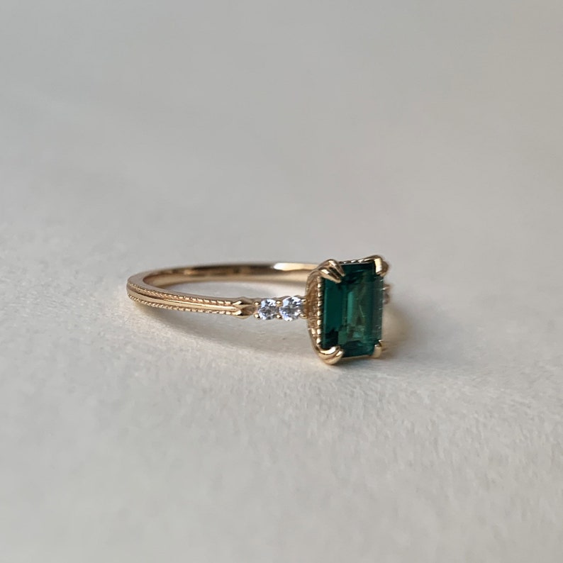 Natural Green Emerald Cut Prasiolite RingsAnniversary Birthday Gift For Her