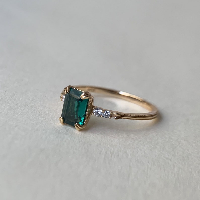 Natural Green Emerald Cut Prasiolite RingsAnniversary Birthday Gift For Her