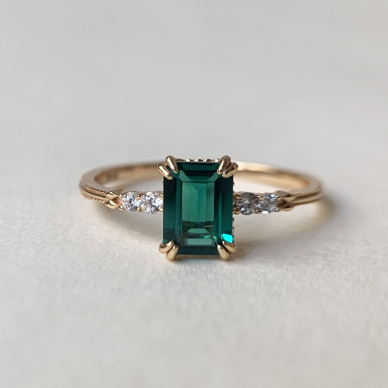 Natural Green Emerald Cut Prasiolite RingsAnniversary Birthday Gift For Her