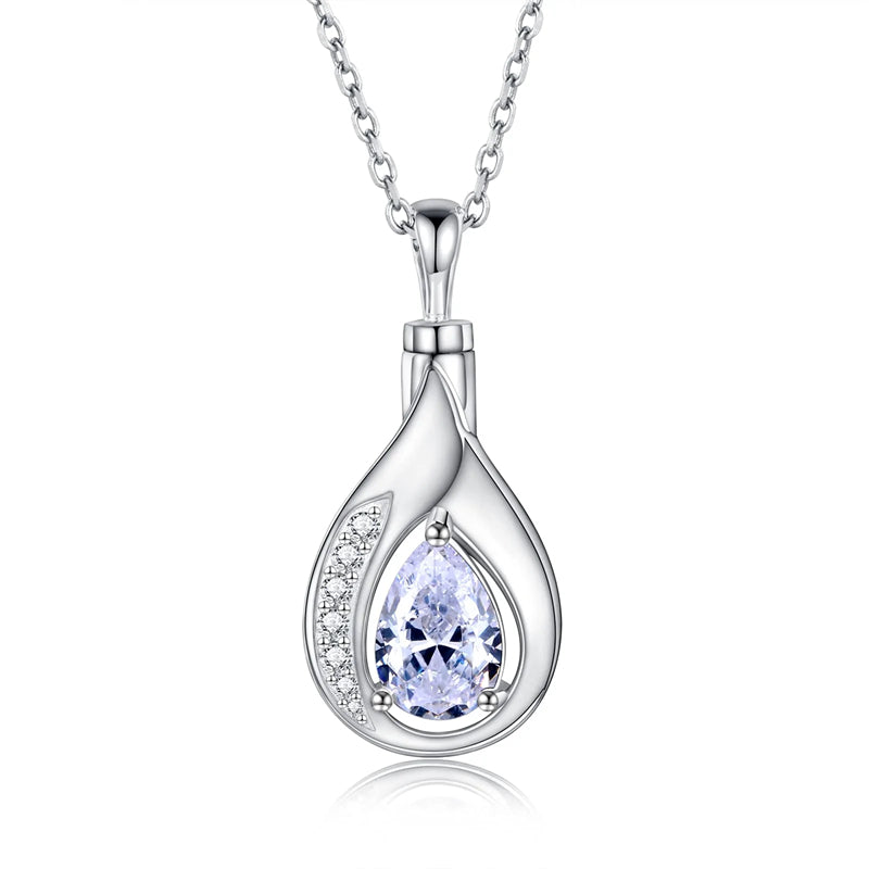 Teardrop Urn Necklace for Ashes Sterling Silver Crystal Cremation Memorial Keepake Funeral Necklace Jewelry for Women