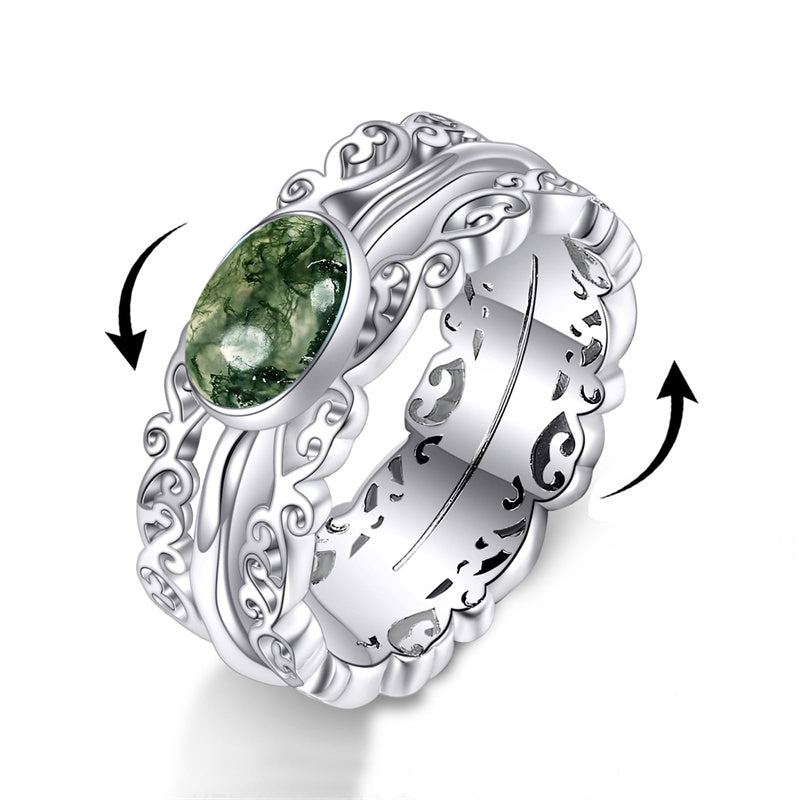 Fidget Rings for Anxiety 925 Sterling Silver Moonstone Moss Agate Spinner Rings for Women Anti Stress Mood Rings Gifts Band Wide