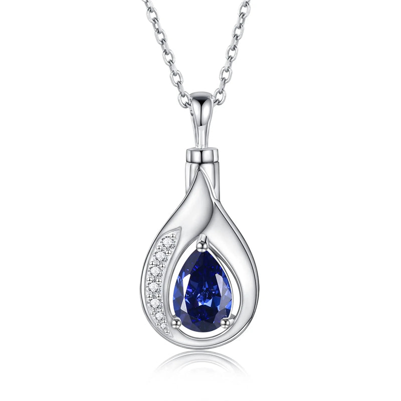 Teardrop Urn Necklace for Ashes Sterling Silver Crystal Cremation Memorial Keepake Funeral Necklace Jewelry for Women