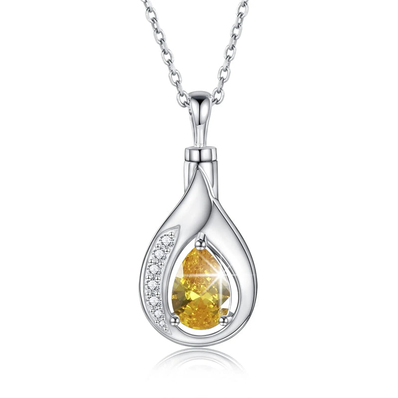Teardrop Urn Necklace for Ashes Sterling Silver Crystal Cremation Memorial Keepake Funeral Necklace Jewelry for Women