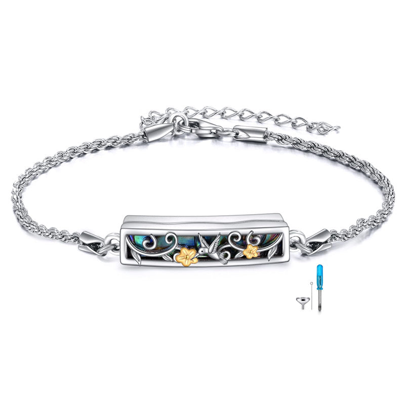 Urn Bracelet for Ashes 925 Sterling Silver Abalone Shell Hummingbird Dragonfly Butterfly Cremation Jewelry for Ashes Keepsake