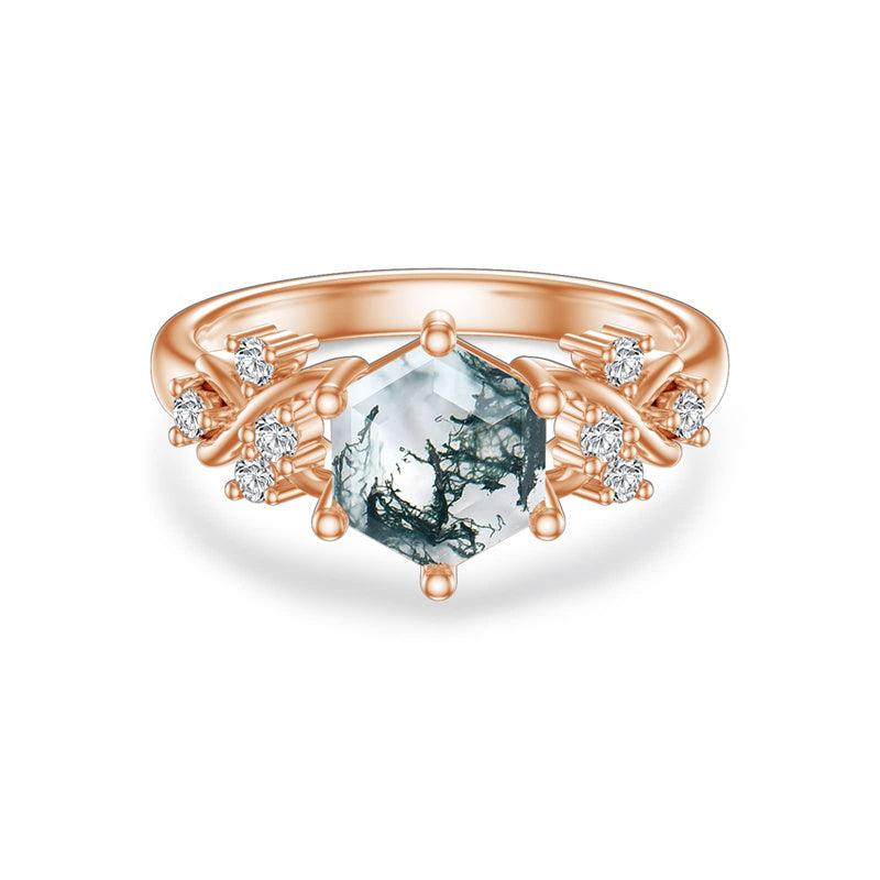Sterling Silver 1ct Natural Moss Agate Ring Green Moss Agate Engagement Ring Women Wedding Ring Set Jewelry Gift