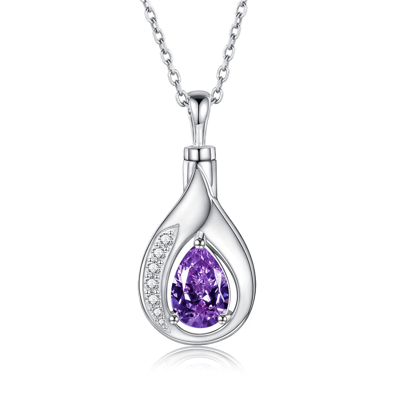 Teardrop Urn Necklace for Ashes Sterling Silver Crystal Cremation Memorial Keepake Funeral Necklace Jewelry for Women