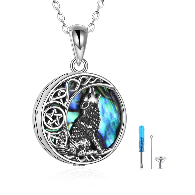 Urn Necklace for Ashes Sterling Silver Wolf Urn Pendant Cremation Jewelry Memorial Gifts for Women Men