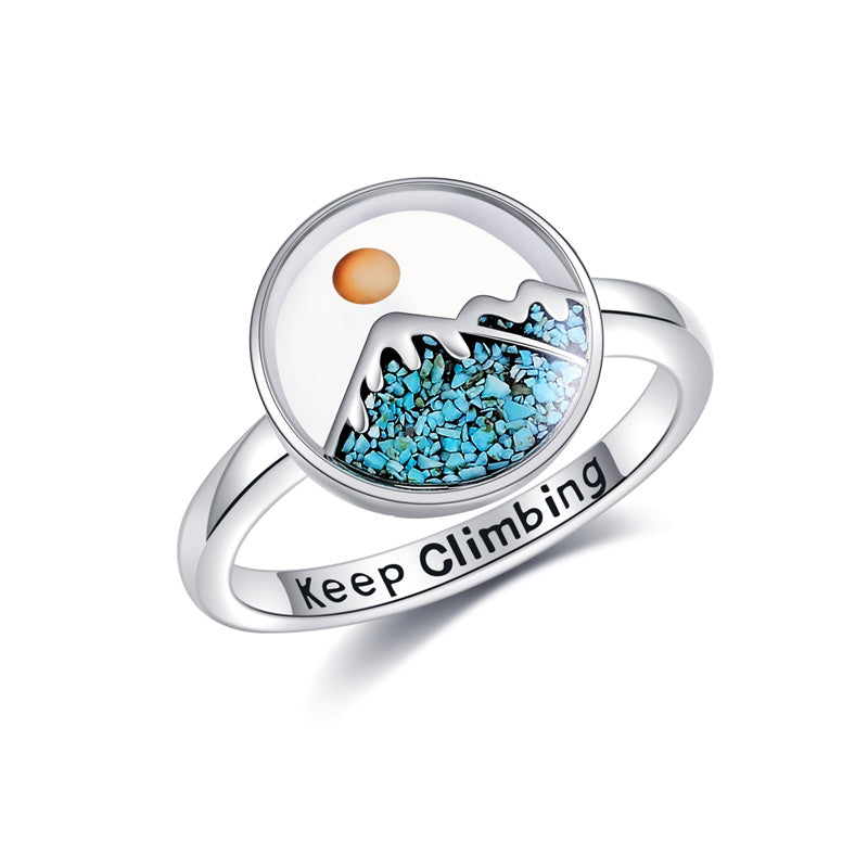 Mustard Seed Mountain Ring Sterling Silver Faith Turquoise Ring Climbing Jewelry Christian Inspirational Gift for Women Girls