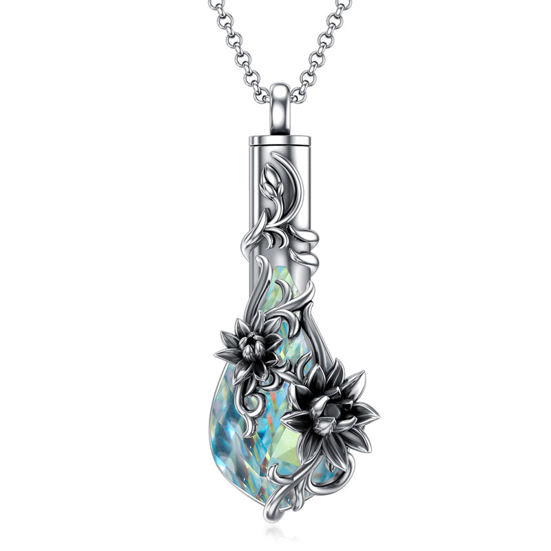 Sterling Silver Rose/Butterfly/Sunflower Flower Cremation Necklace For Ashes,Crystal Urn Necklace For Ashes For Women Memorial Jewelry