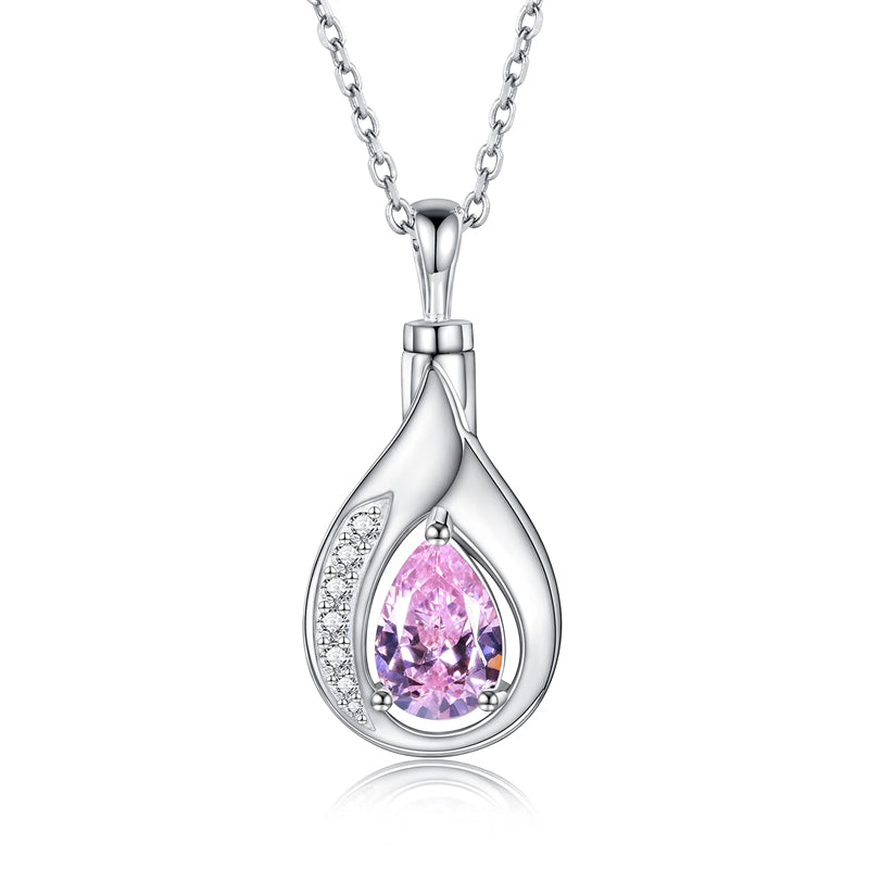 Teardrop Urn Necklace for Ashes Sterling Silver Crystal Cremation Memorial Keepake Funeral Necklace Jewelry for Women