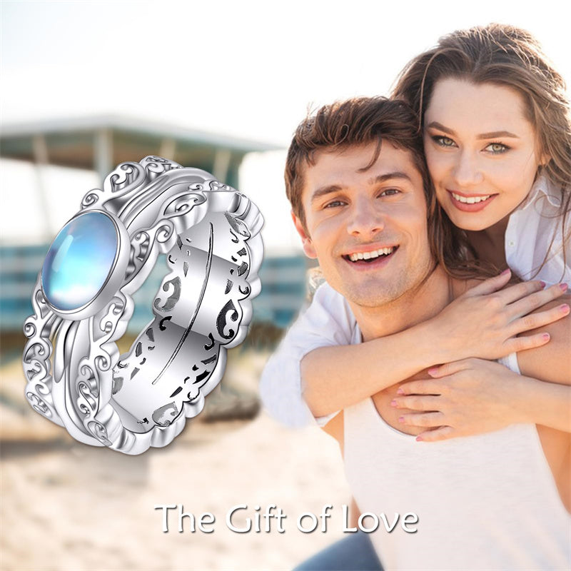 Fidget Rings for Anxiety 925 Sterling Silver Moonstone Moss Agate Spinner Rings for Women Anti Stress Mood Rings Gifts Band Wide
