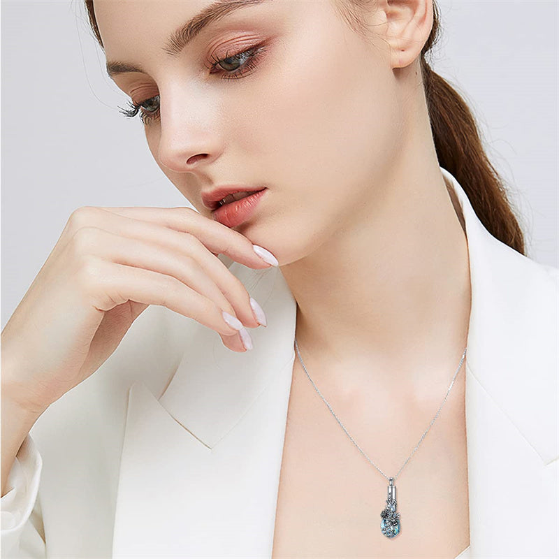 Sterling Silver Rose/Butterfly/Sunflower Flower Cremation Necklace For Ashes,Crystal Urn Necklace For Ashes For Women Memorial Jewelry