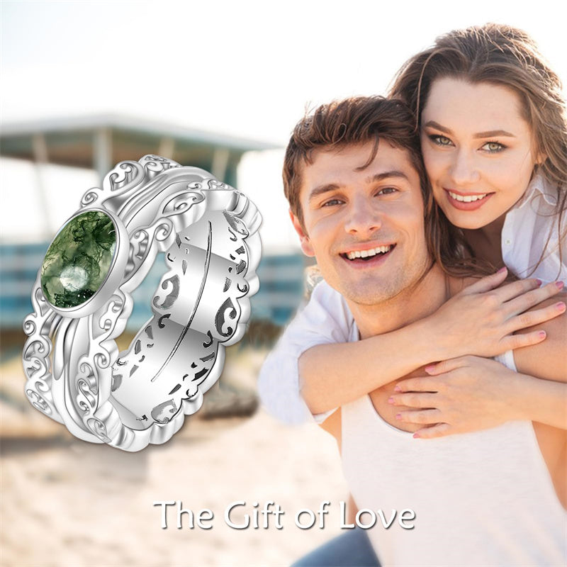 Fidget Rings for Anxiety 925 Sterling Silver Moonstone Moss Agate Spinner Rings for Women Anti Stress Mood Rings Gifts Band Wide