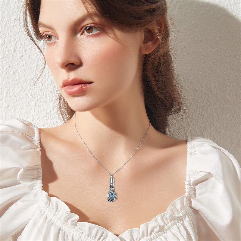 Sterling Silver Rose/Butterfly/Sunflower Flower Cremation Necklace For Ashes,Crystal Urn Necklace For Ashes For Women Memorial Jewelry
