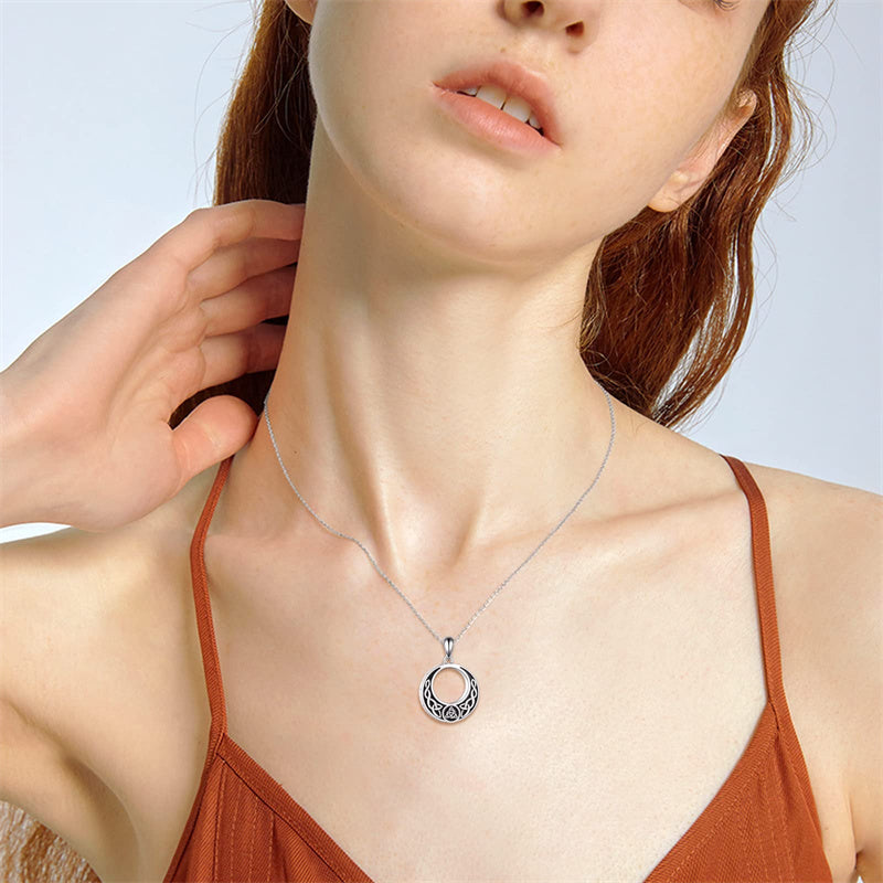Viking Compass Celtic Knot Urn Necklace for Ashes Sterling Silver Abalone Shell Viking Jewelry for Men Cremation Jewelry Keepsake Pendant Necklace