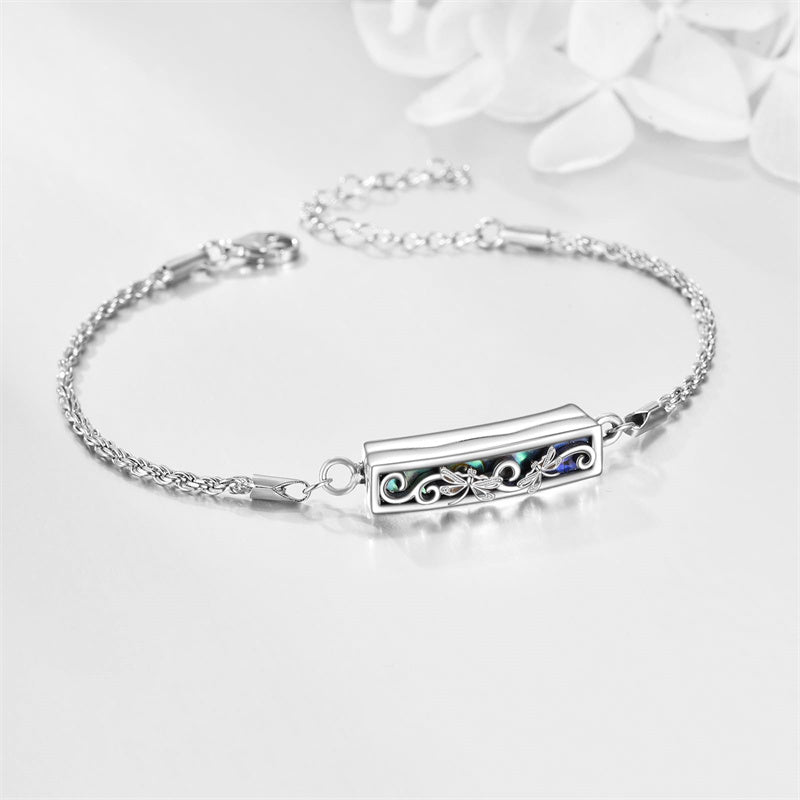 Urn Bracelet for Ashes 925 Sterling Silver Abalone Shell Hummingbird Dragonfly Butterfly Cremation Jewelry for Ashes Keepsake