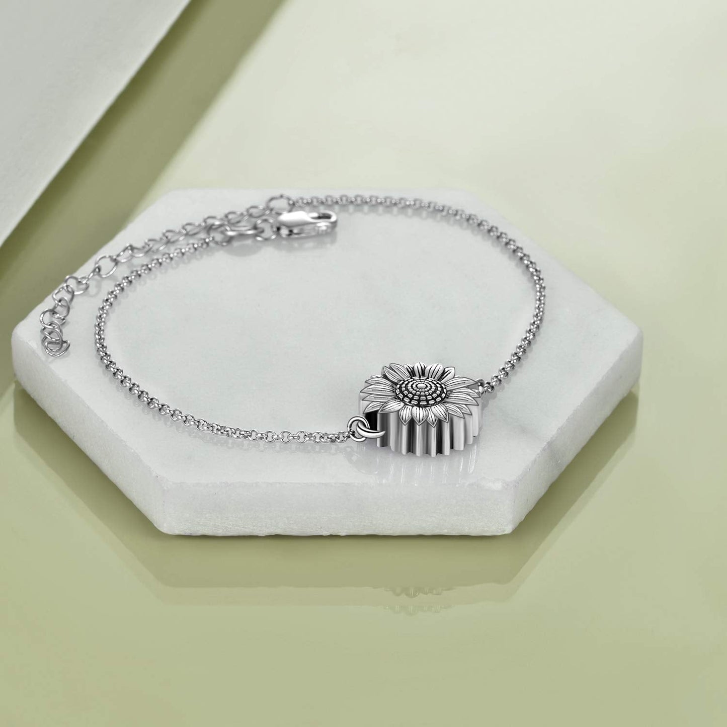 Sunflower Bracelet for Ashes 925 Sterling Silver Sunflower Cremation Keepsake Pendant Locket Bracelet for Women Mom