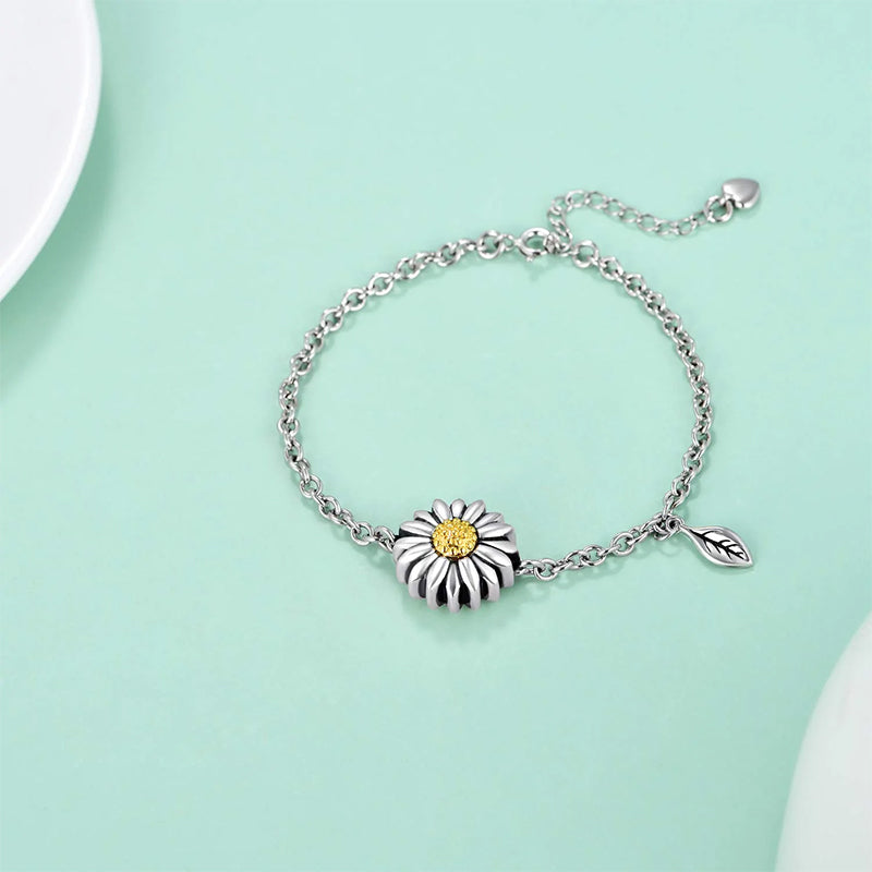 Sunflower Cremation Jewelry 925 Sterling Silver Urn Bracelet Ashes Keepsake Hair Memorial Link Chain Always in My Heart Locket for Women Mom