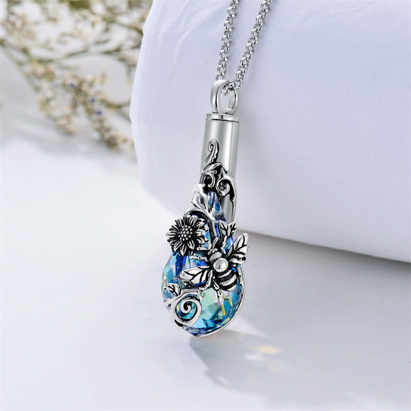 Sterling Silver Rose/Butterfly/Sunflower Flower Cremation Necklace For Ashes,Crystal Urn Necklace For Ashes For Women Memorial Jewelry