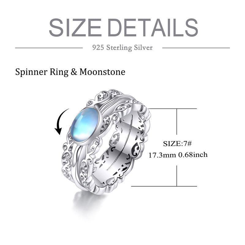 Fidget Rings for Anxiety 925 Sterling Silver Moonstone Moss Agate Spinner Rings for Women Anti Stress Mood Rings Gifts Band Wide