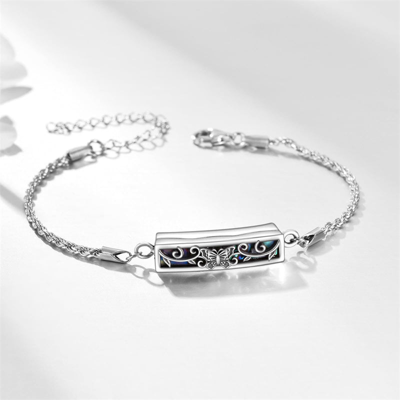 Urn Bracelet for Ashes 925 Sterling Silver Abalone Shell Hummingbird Dragonfly Butterfly Cremation Jewelry for Ashes Keepsake