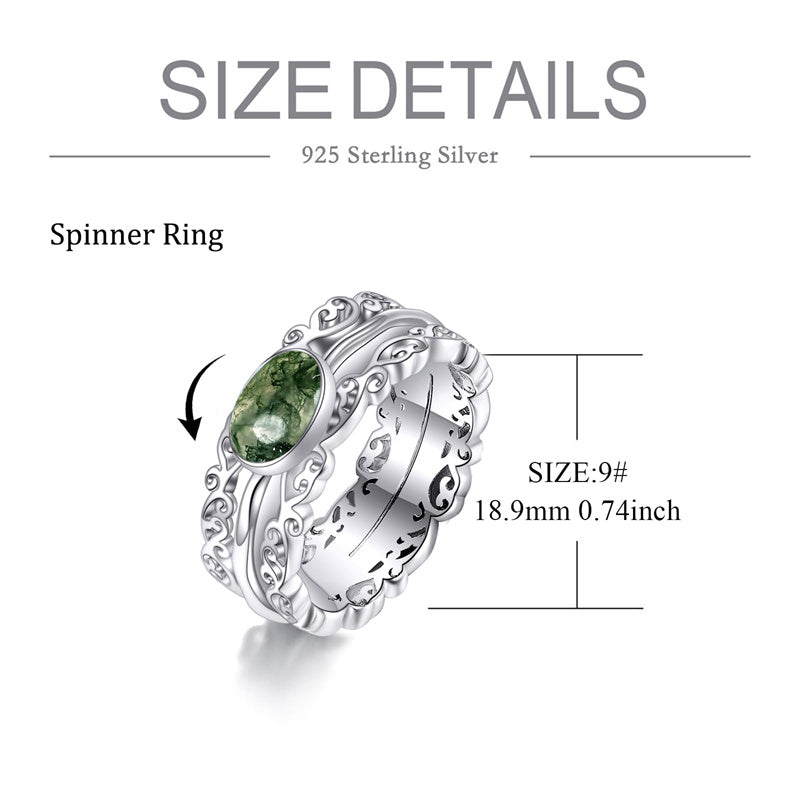 Fidget Rings for Anxiety 925 Sterling Silver Moonstone Moss Agate Spinner Rings for Women Anti Stress Mood Rings Gifts Band Wide